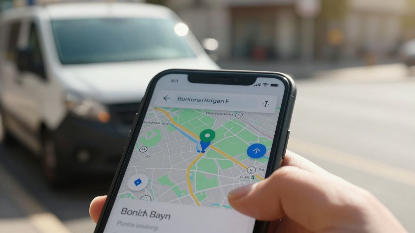 Smartphone showing GPS tracking map for field service.