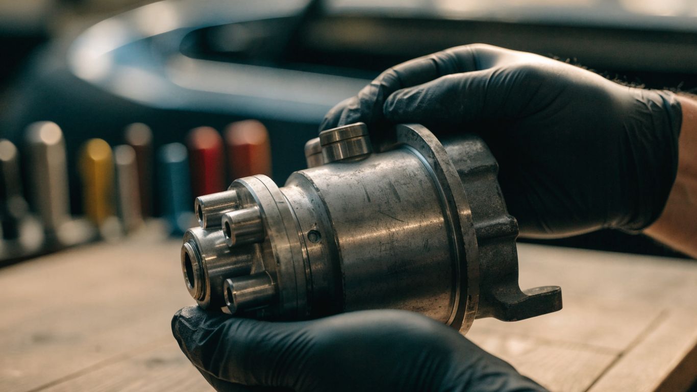 Technician inspecting a used automotive component