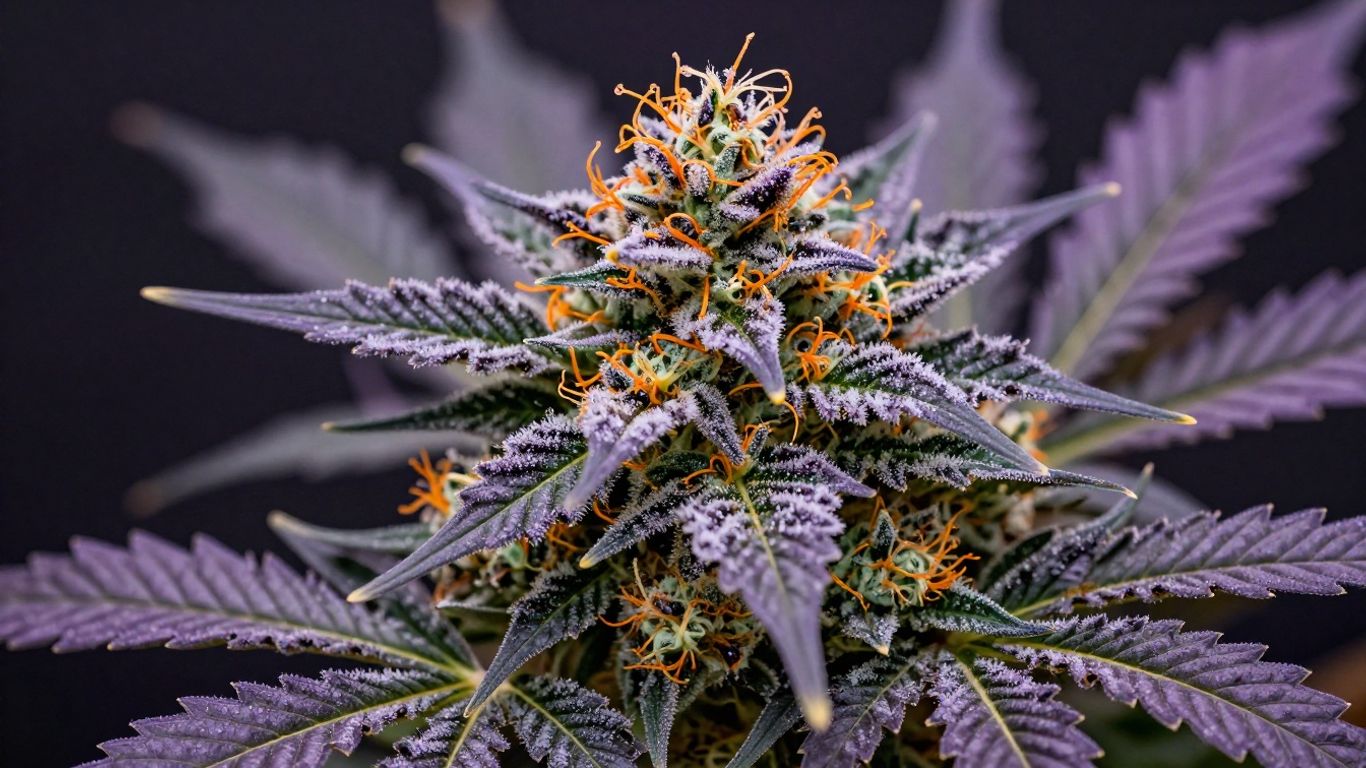 Granddaddy Purple cannabis bud with purple and green hues.