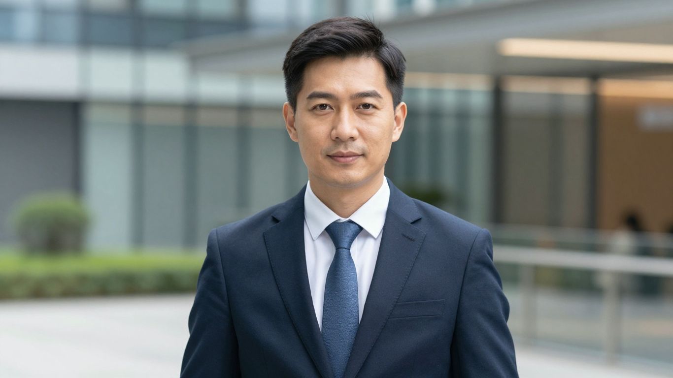 Fractional executive in professional attire, looking forward.