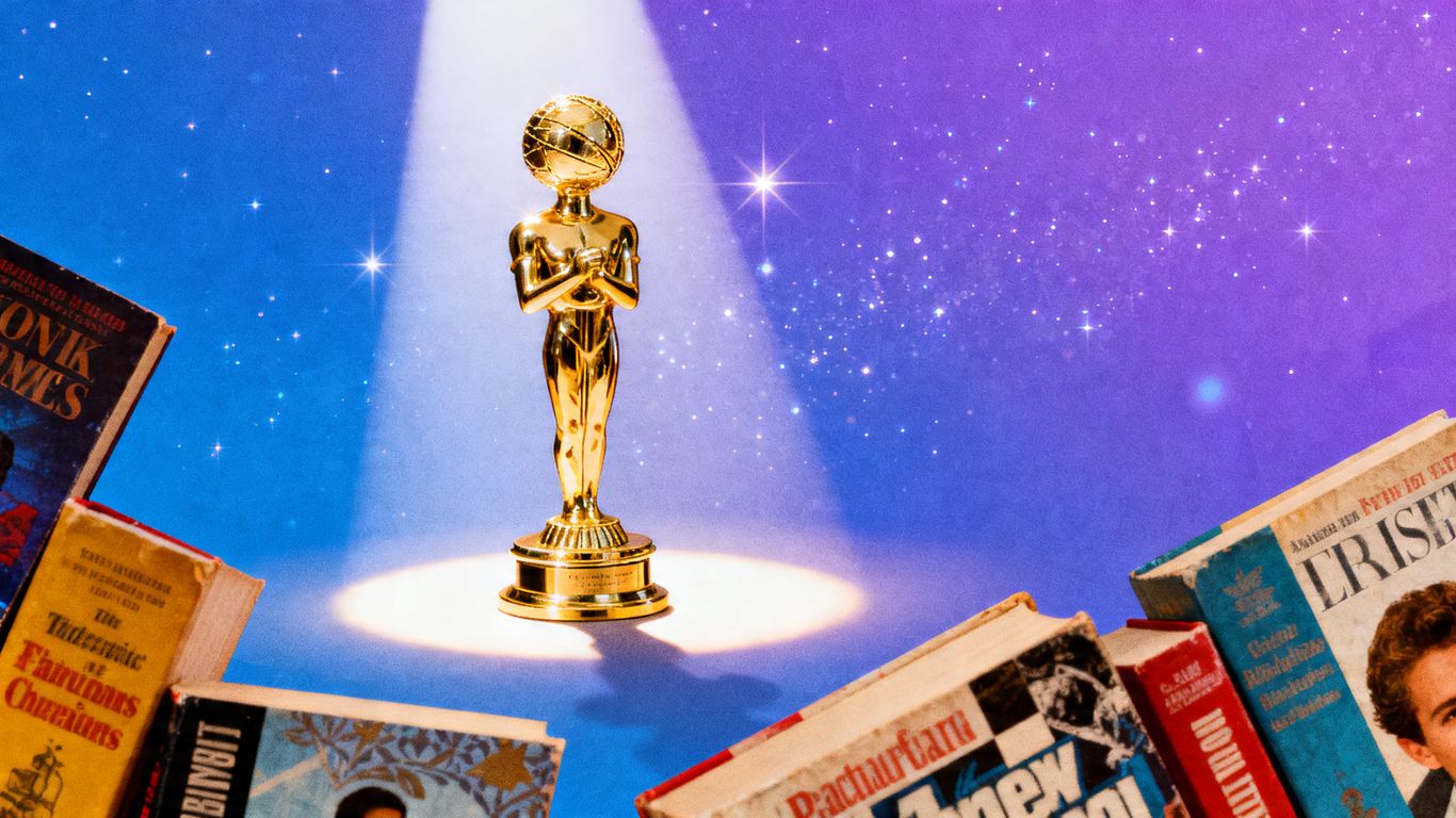 Goodreads Choice Award trophy and book covers.