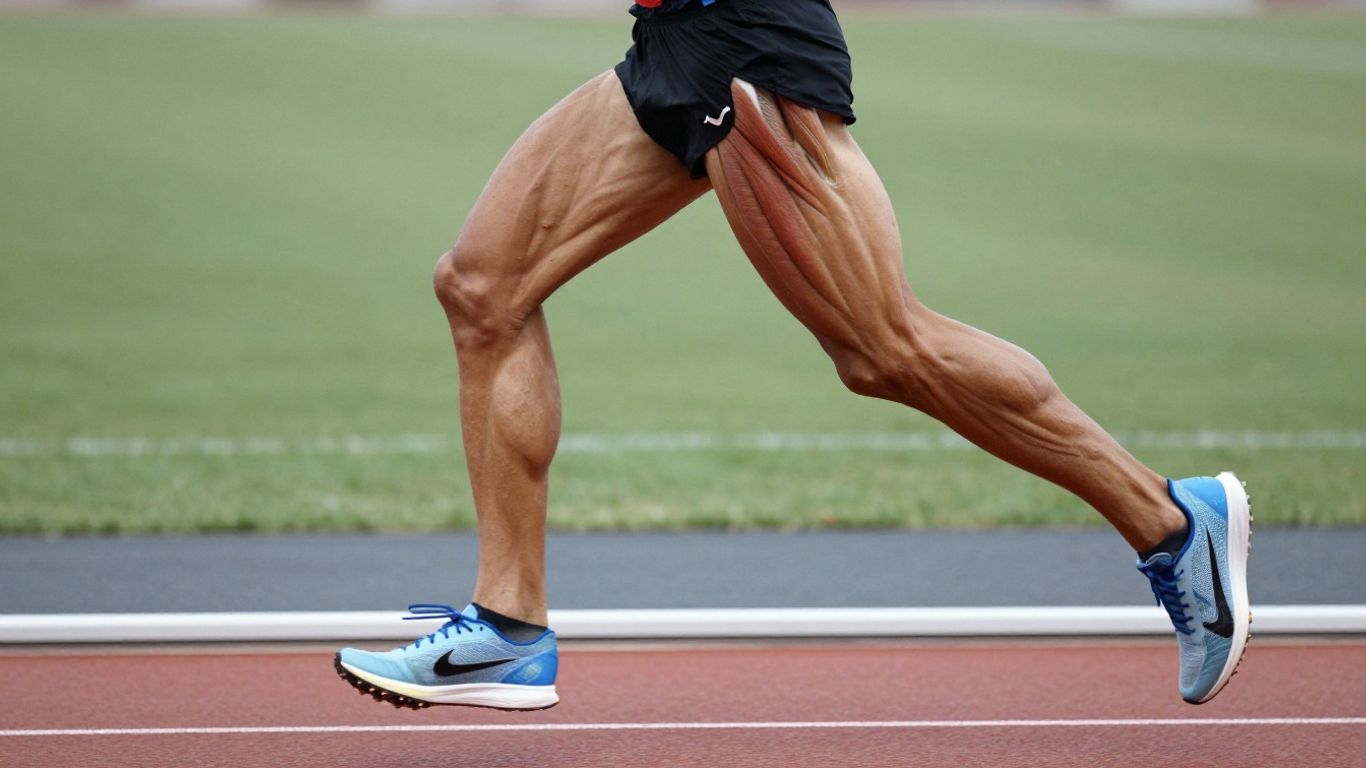 Runner's gluteus maximus muscles during a powerful stride.