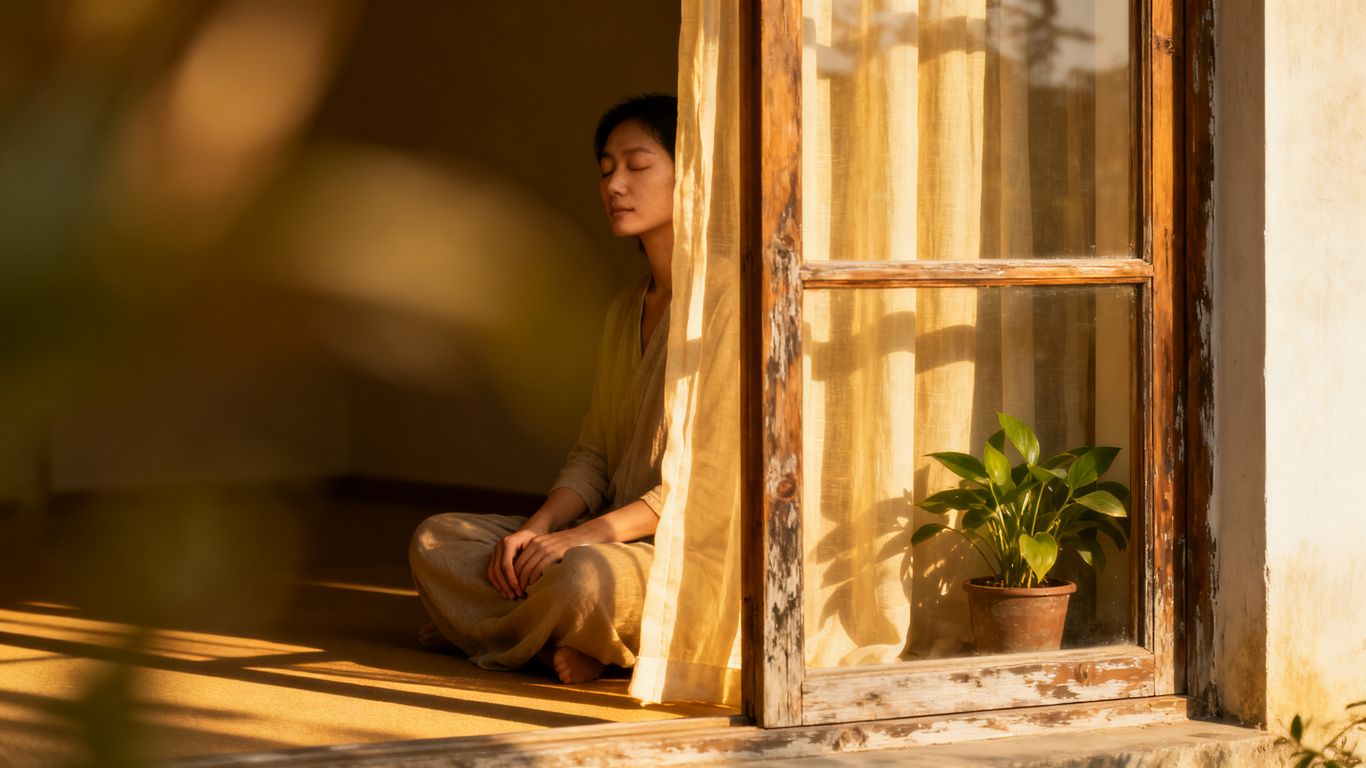 A person looking introspective in a calm environment