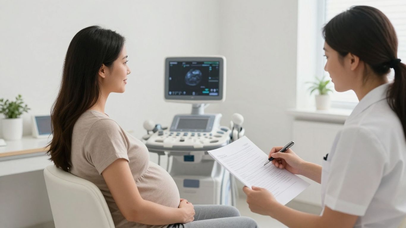 Profesional sanitario realizando un control prenatal