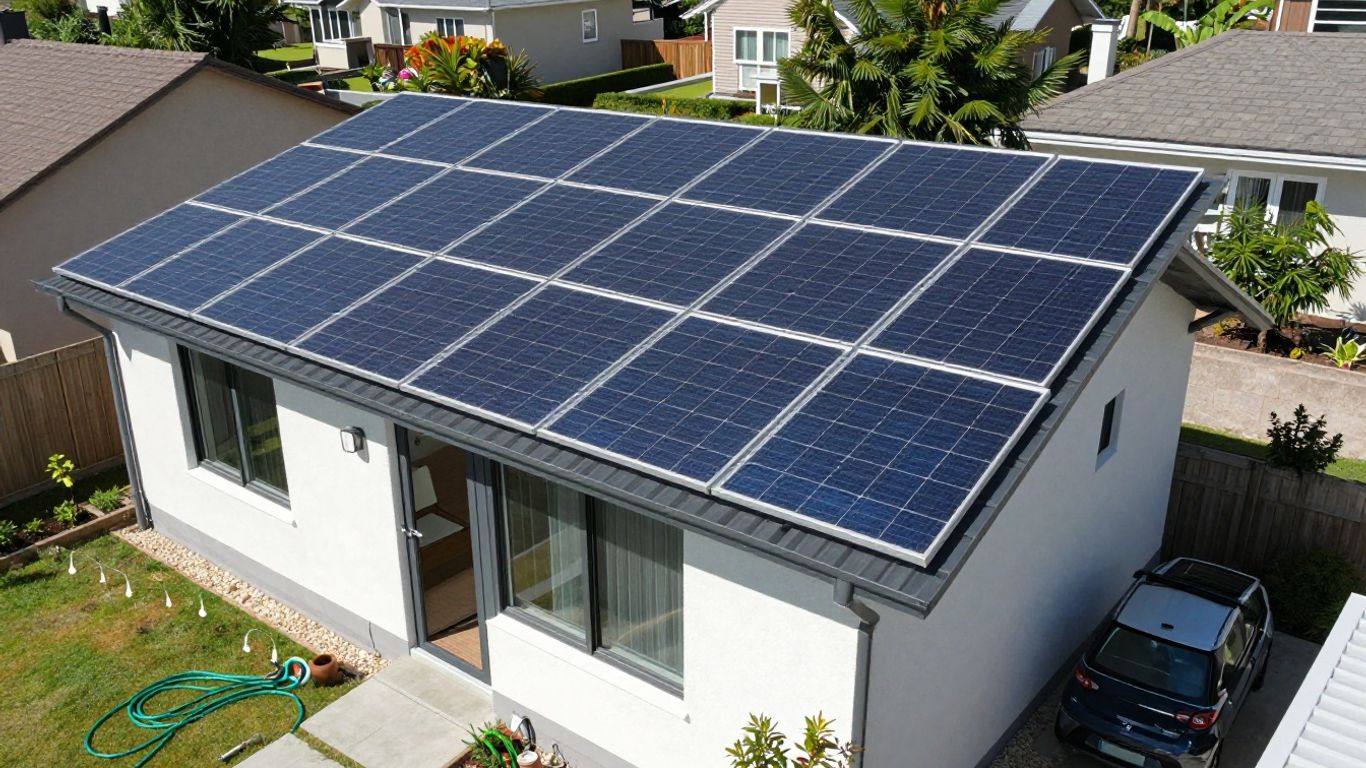 Panneau solaire sur un toit, maison, voiture électrique