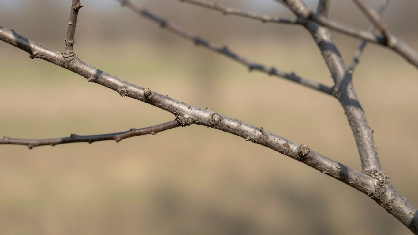 Leerer Ast eines Obstbaums ohne Früchte