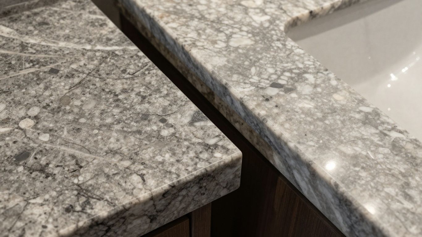 Marble and quartzite countertops side-by-side