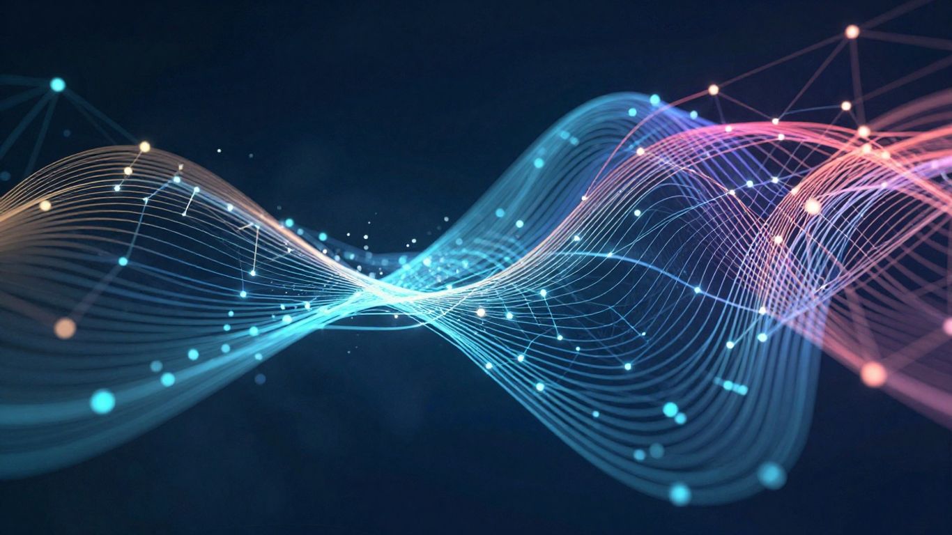 Abstract digital pathways and glowing nodes