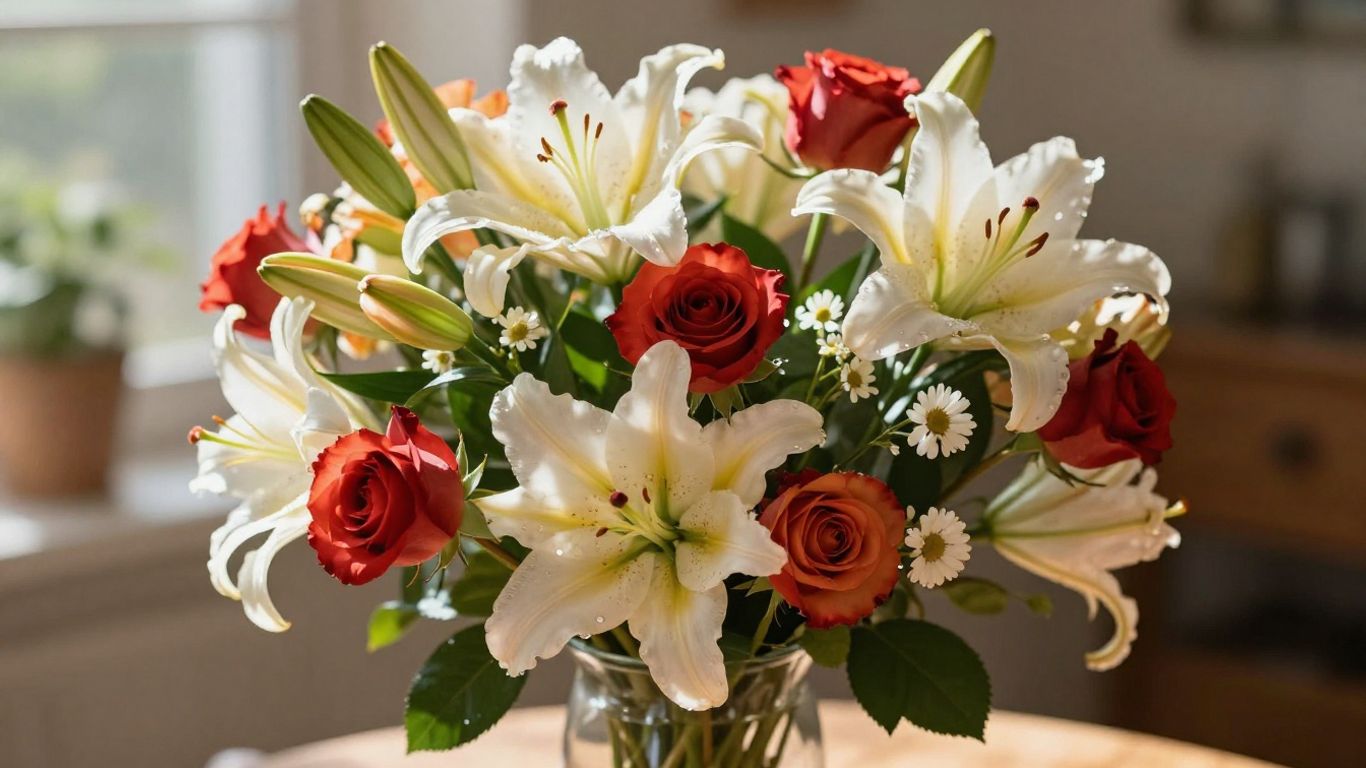 Birthday flowers in a vase, bright and fresh.