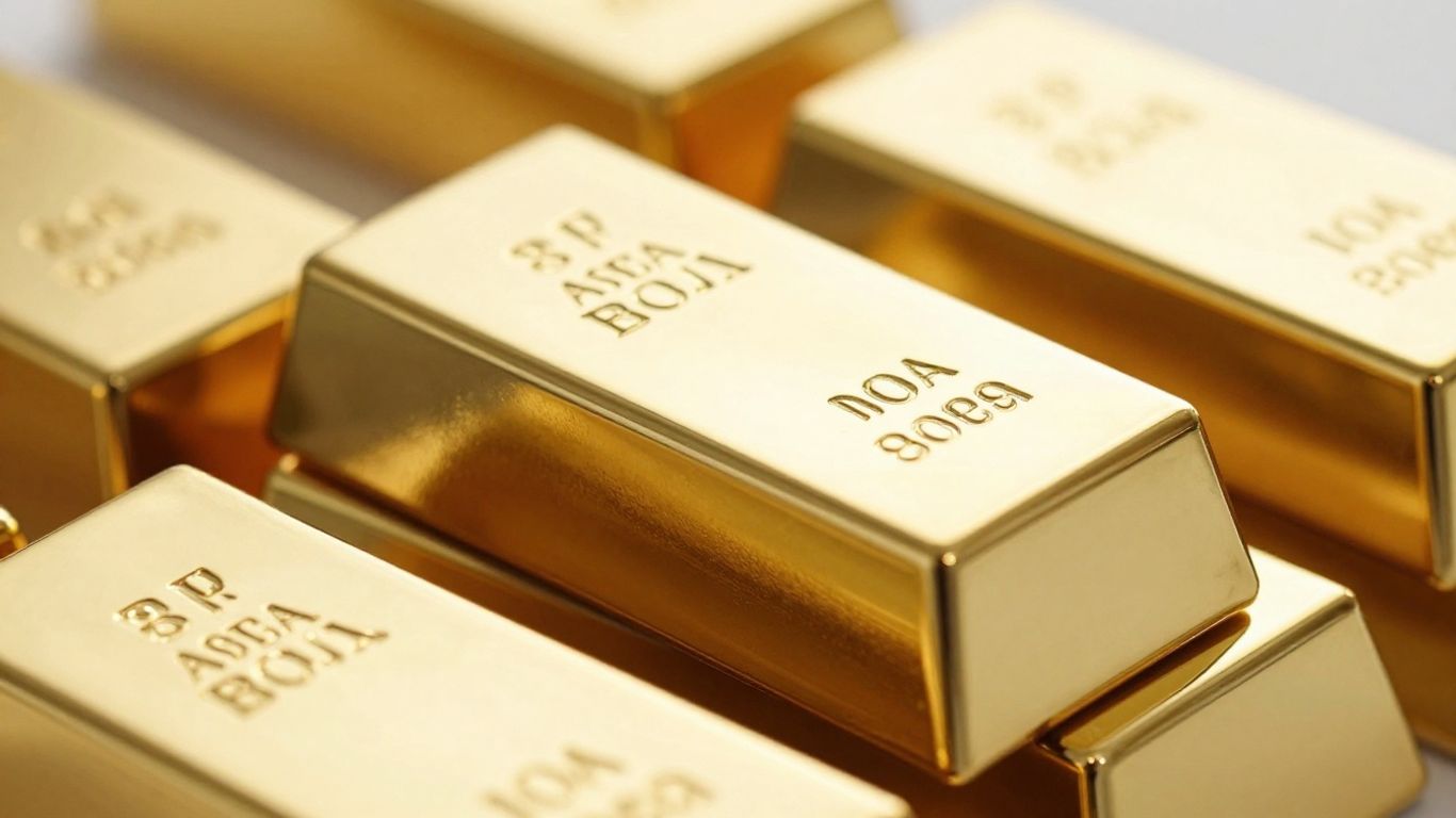 Lingots d'or brillants empilés, gros plan.