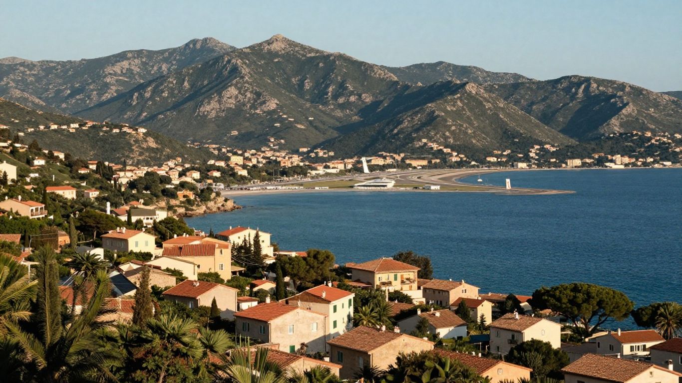 Corsican coastline and mountain landscape near regional airport