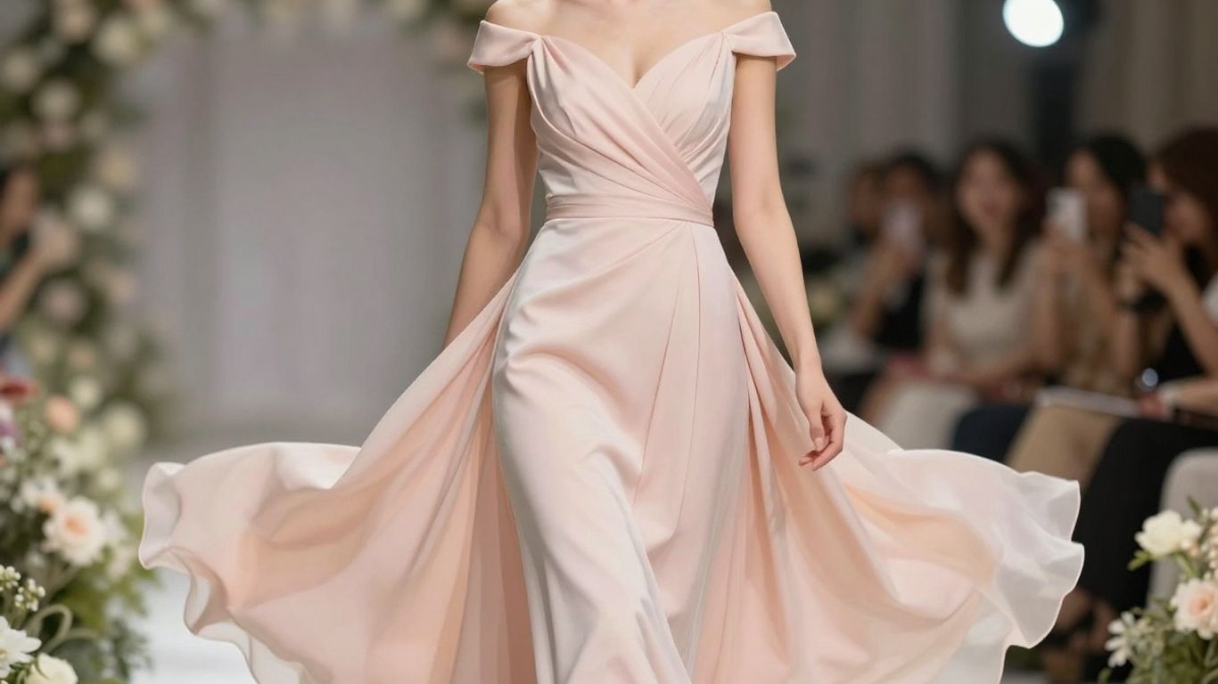 Elegant A-line dress for wedding guests.