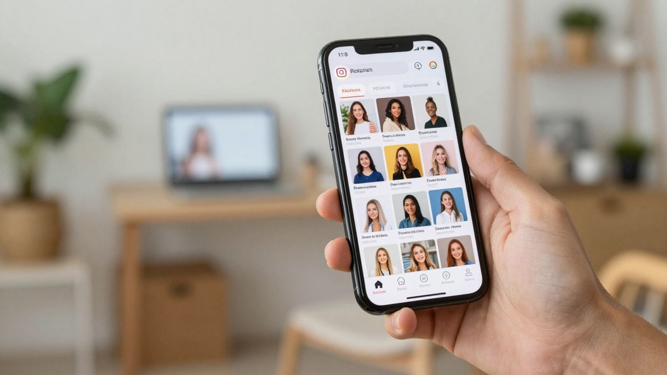 Instagram feed with affiliate products and smartphone.