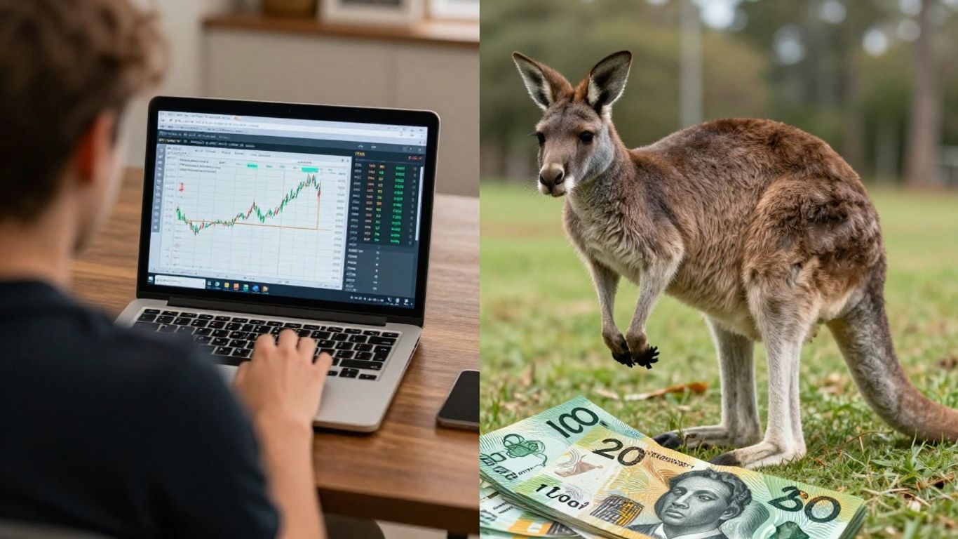 Kangaroo and financial charts, Australia