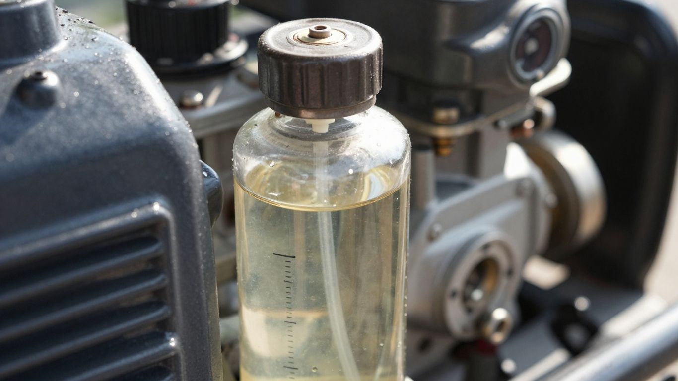 Generator fuel tank with visible fuel level.
