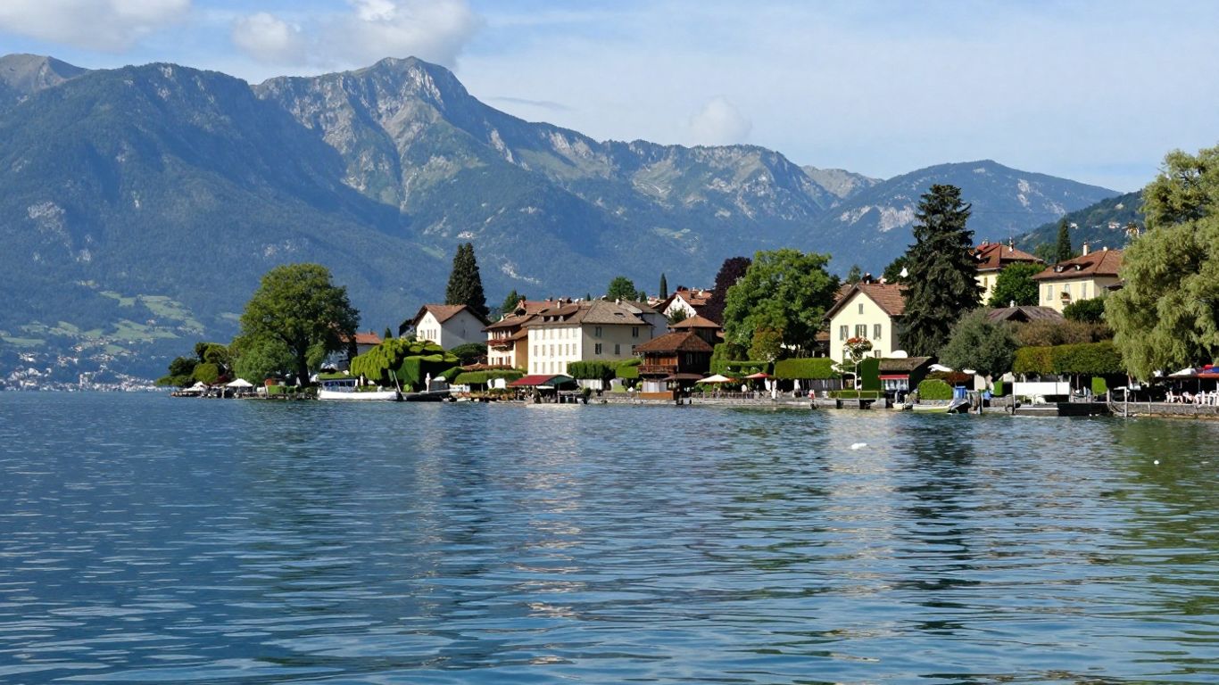 Lake Annecy boat beneath alpine peaks