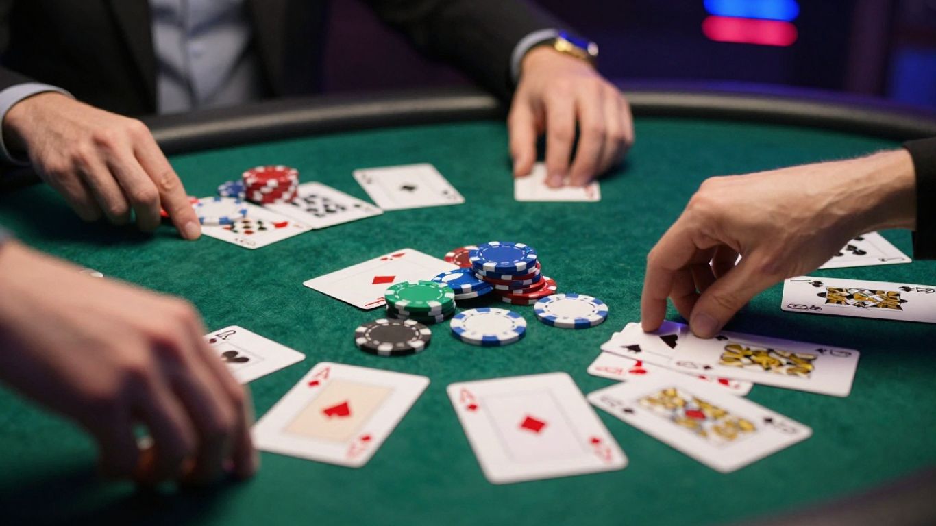 Hangeame Poker chips, cards, and felt table