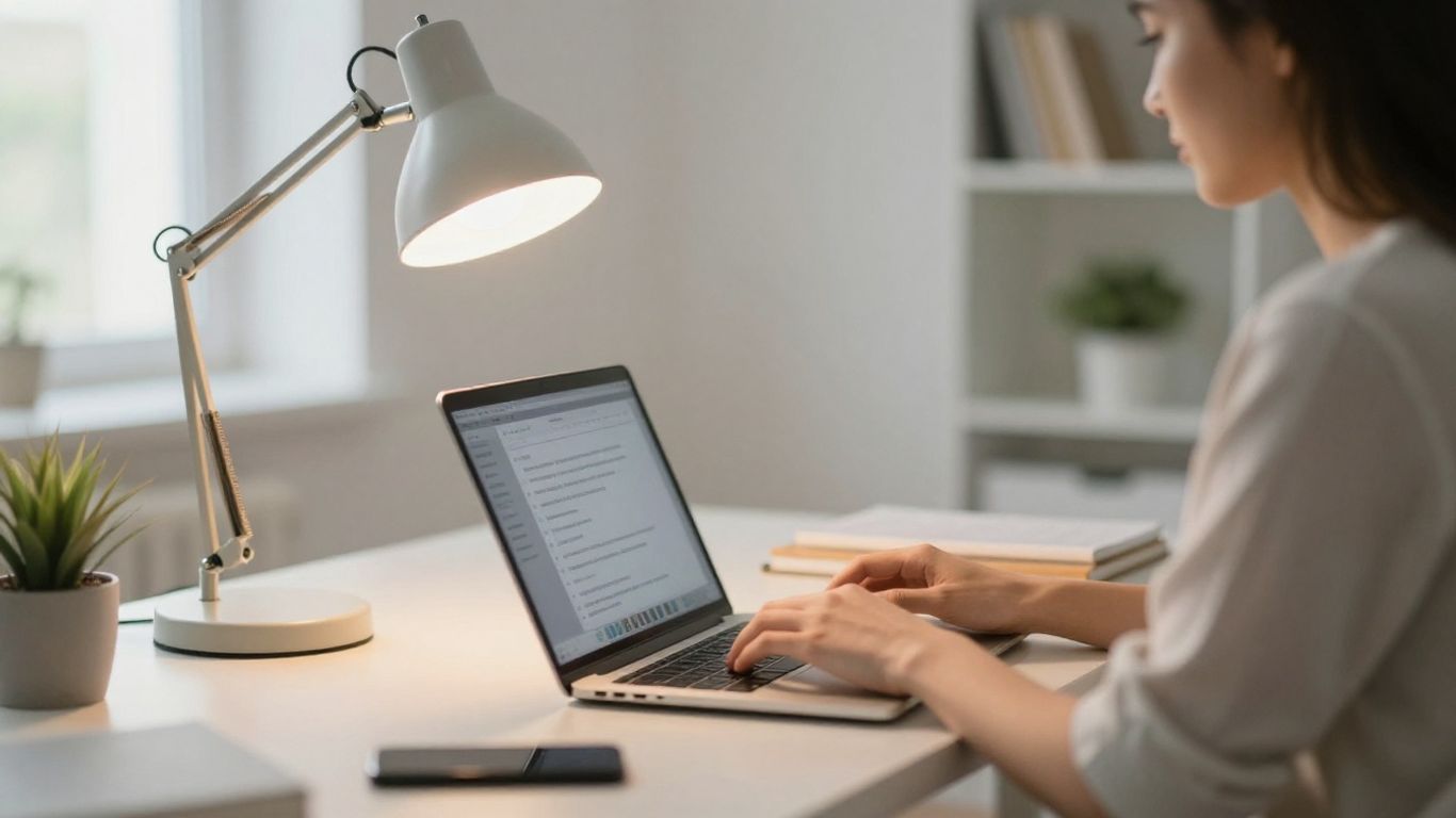 Arbeitsplatz mit hellem Licht und konzentrierter Person