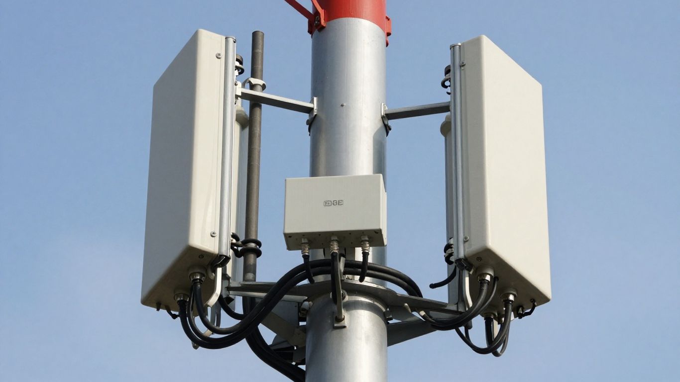 Telecom tower with battery backup system.
