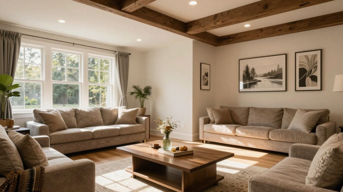 Remodeled basement living area in Suwanee, Georgia.