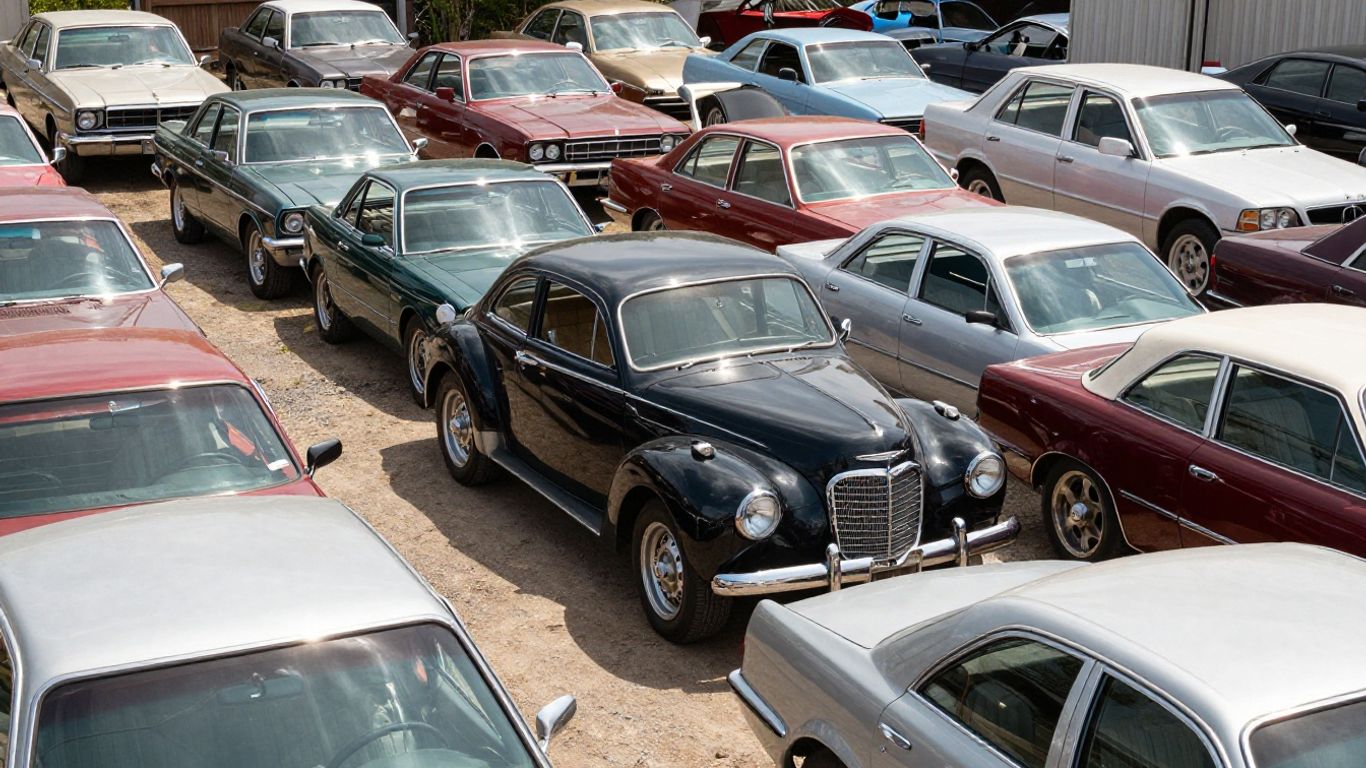 Chrysler car parts in a salvage yard.
