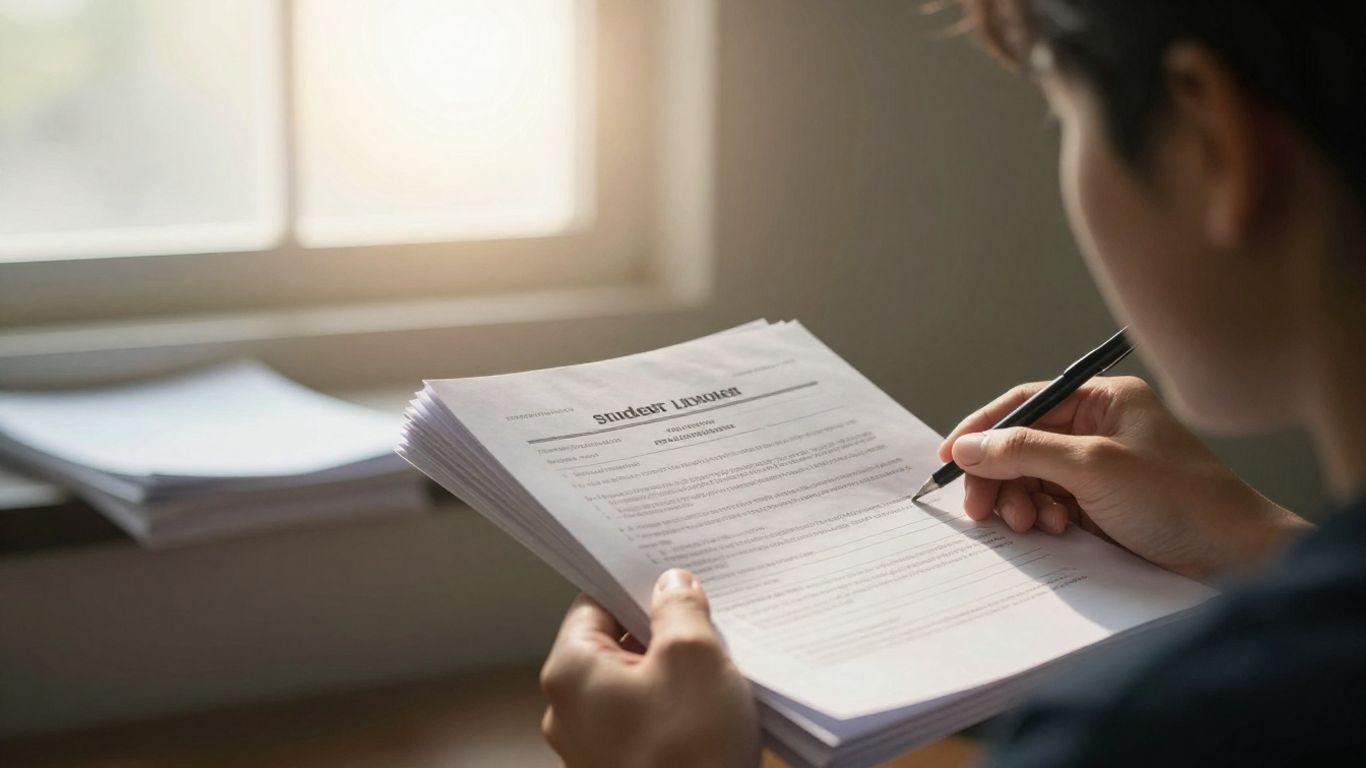 Student loan documents with a hopeful light.