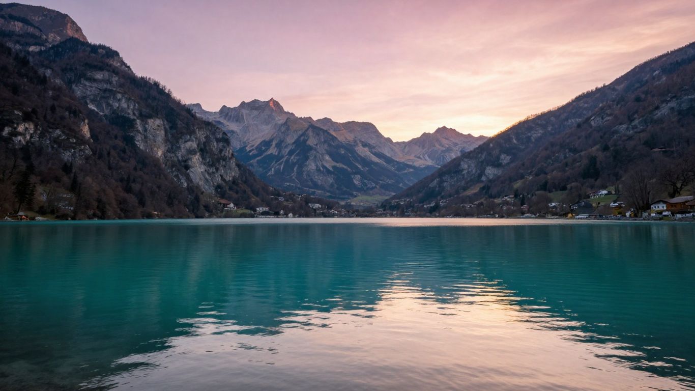 Turquoise Lake Annecy sunrise beneath Alps