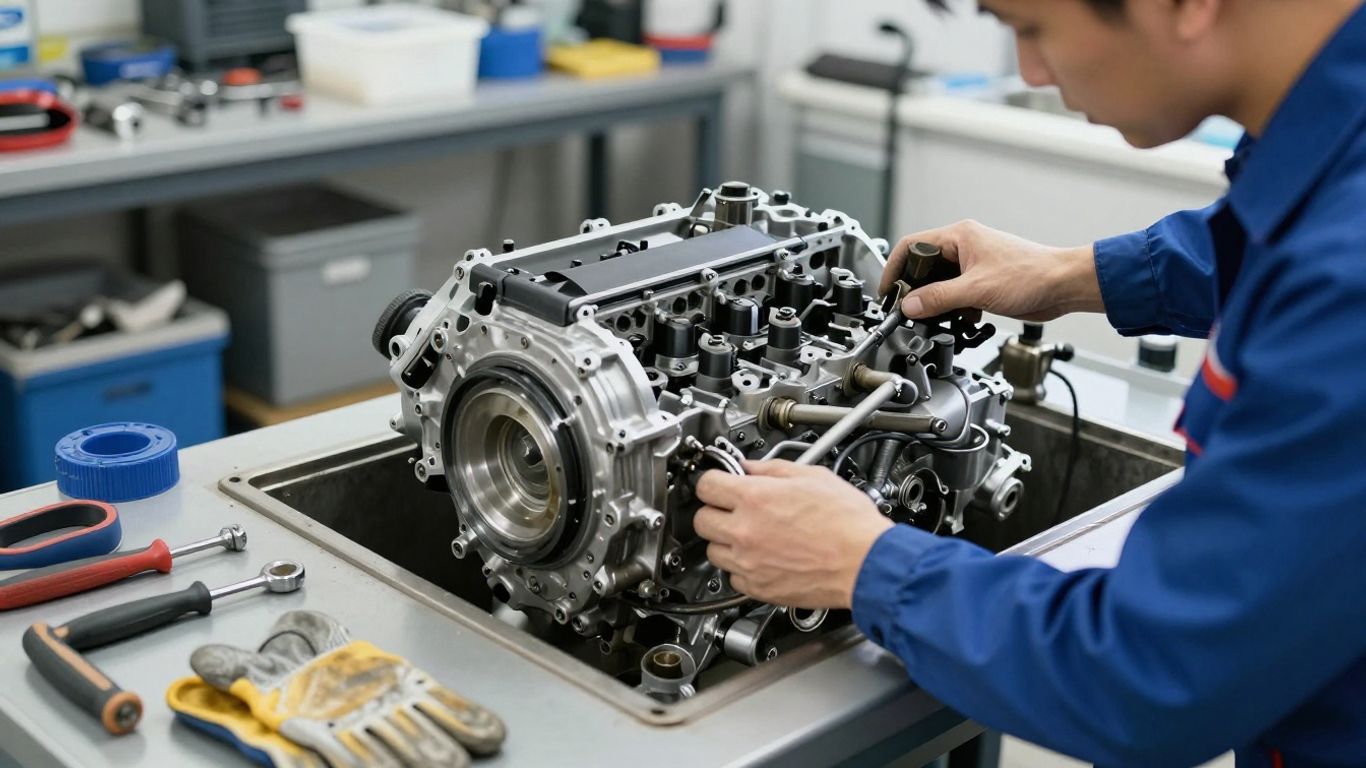 Mechanic inspecting used Subaru components
