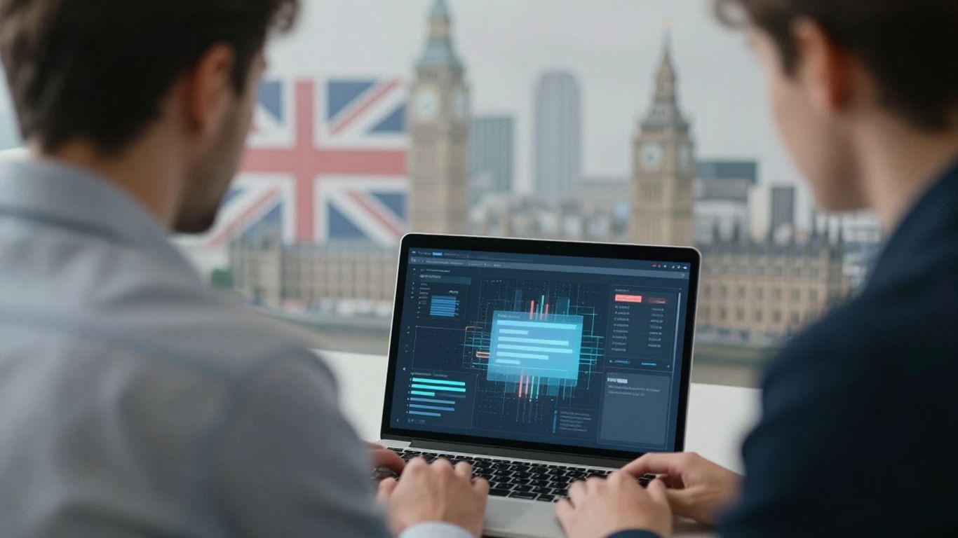 UK business person analysing digital marketing on a laptop.