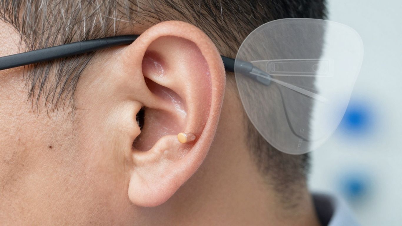 Person with cochlear implant and pacemaker outline.