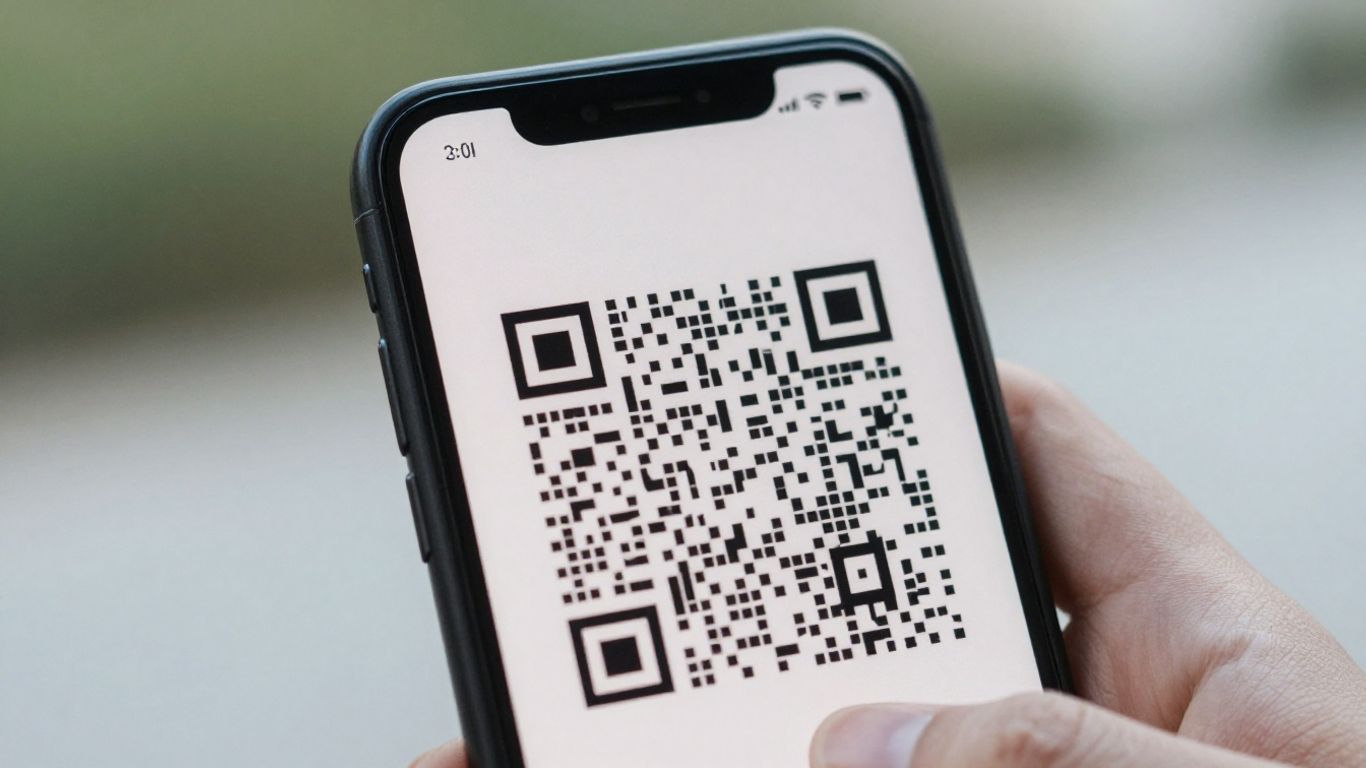 Smartphone scanning a QR code.