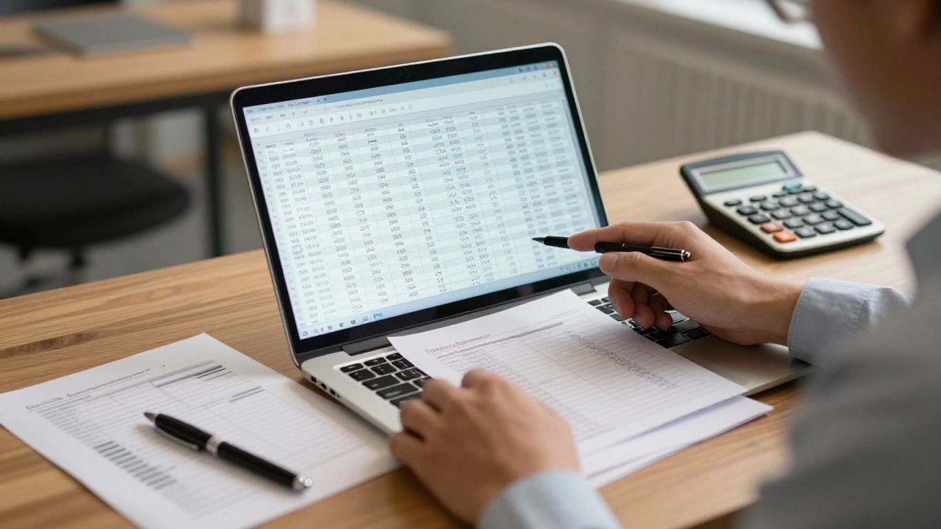 Photograph of accountant checking categorized bank transactions