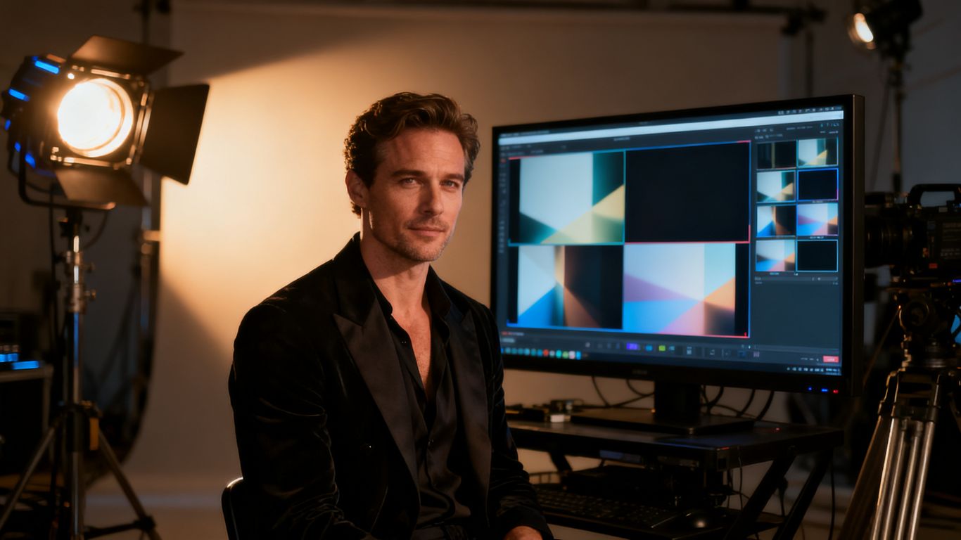 Adult male AI video studio workflow