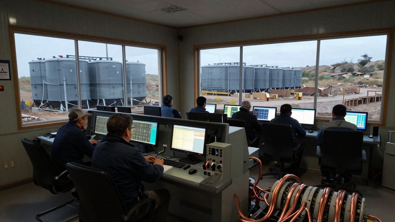 Battery storage and control room at remote mine