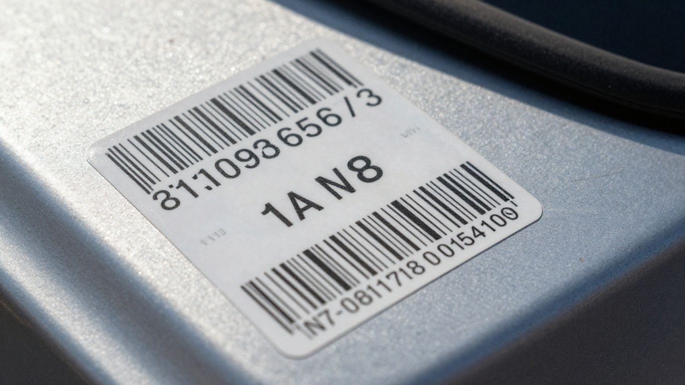 Close up of identification stickers on parts