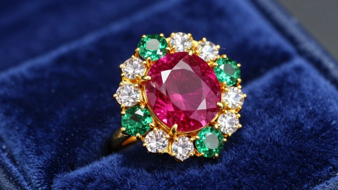 Close-up of traditional jewellery on a velvet cushion