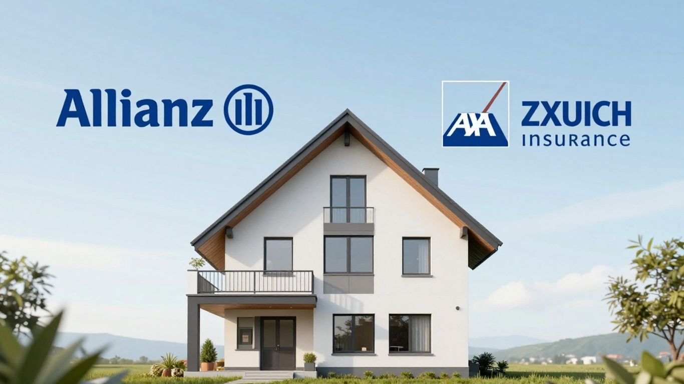 Logos de Allianz, Zurich y AXA con una casa.