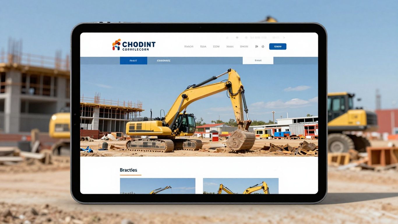 Modern construction website on a tablet at a site.
