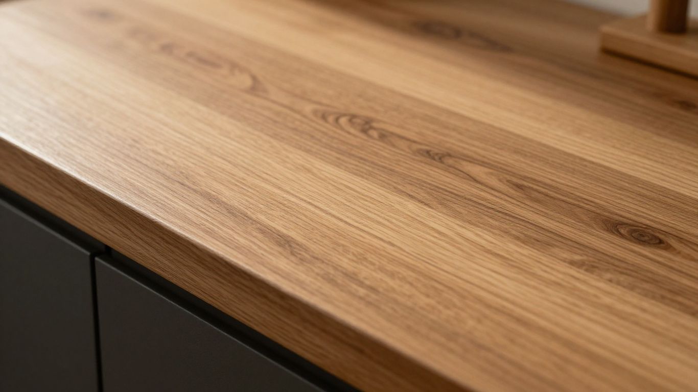 Beautiful oak kitchen countertop with natural wood grain.