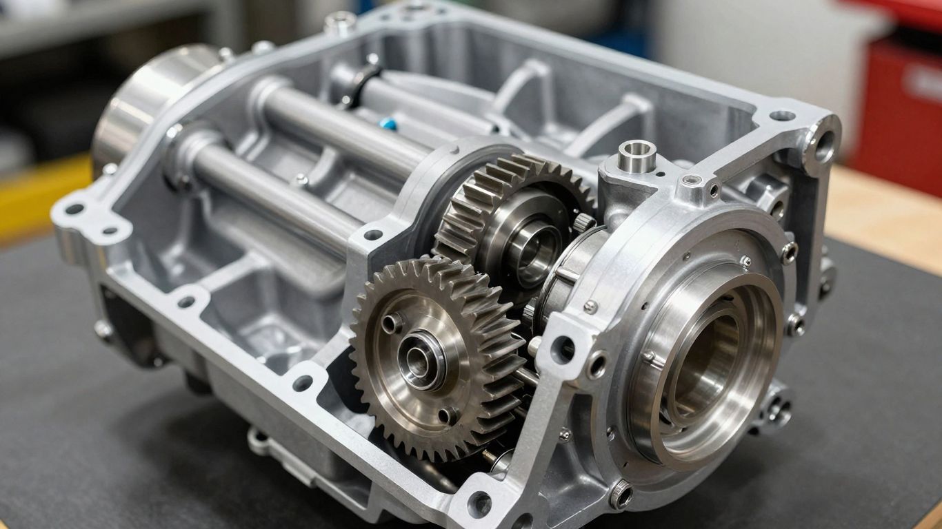 Subaru gearbox assembly with gears visible.