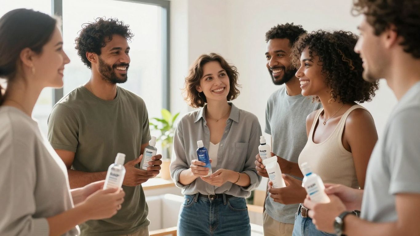 Personas sonriendo y sosteniendo productos de bHIP.