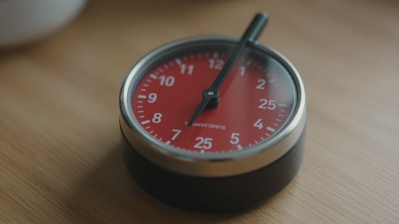Kitchen timer set to 25 minutes on a wooden countertop.