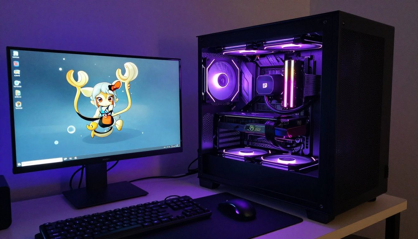 Um interior de PC para jogos organizado com iluminação RGB e componentes de alto desempenho