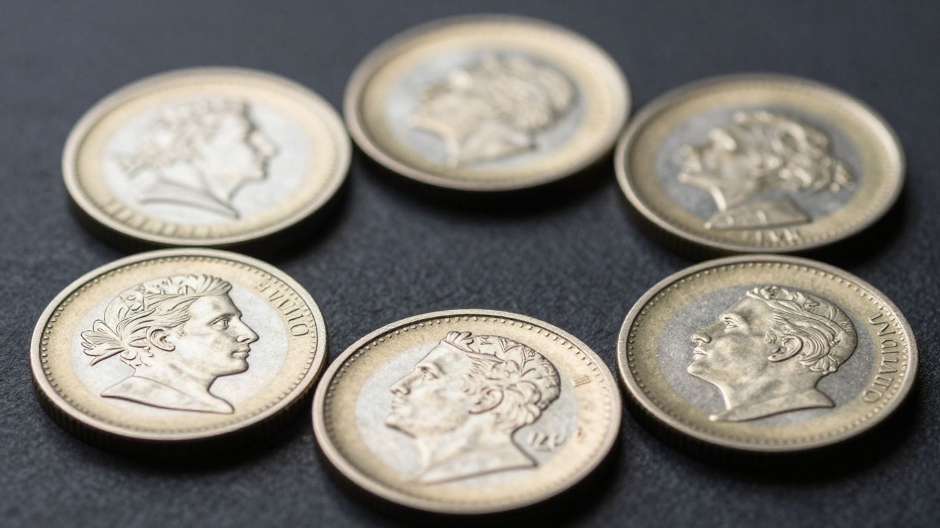 Close-up of a coin mint set with gleaming coins.