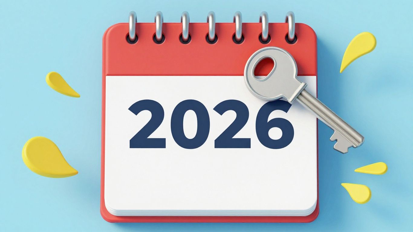 2026 calendar with a key unlocking it.