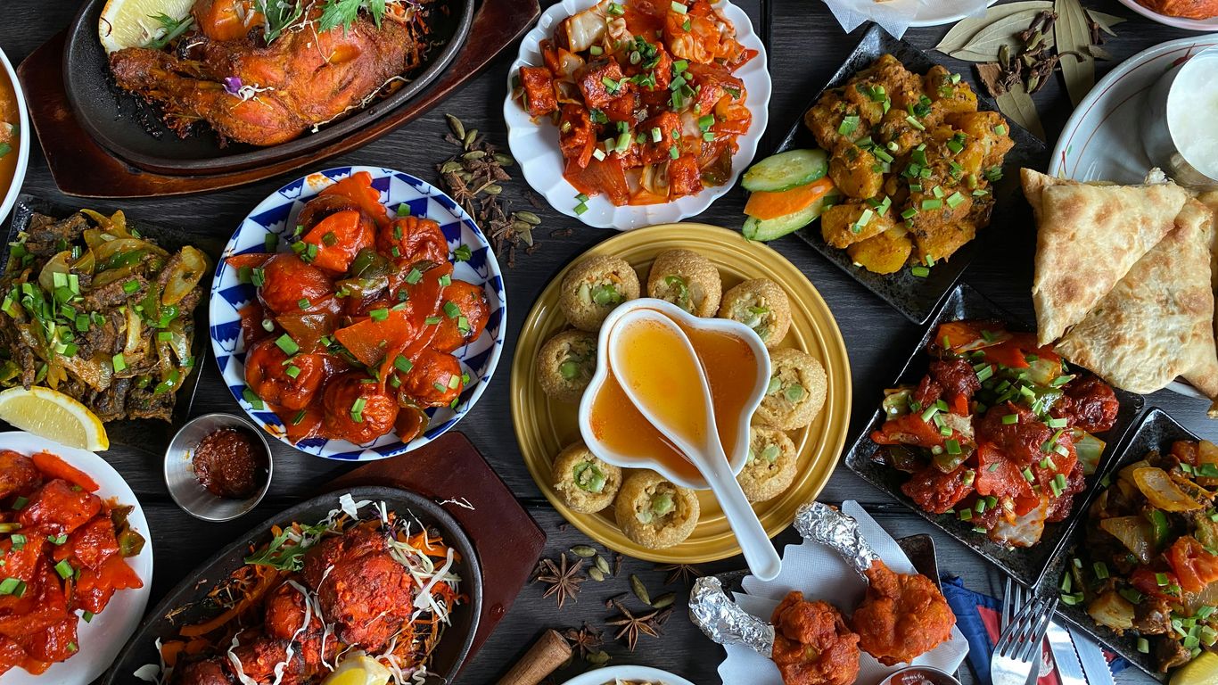 Authentic spicy Indian dishes on display