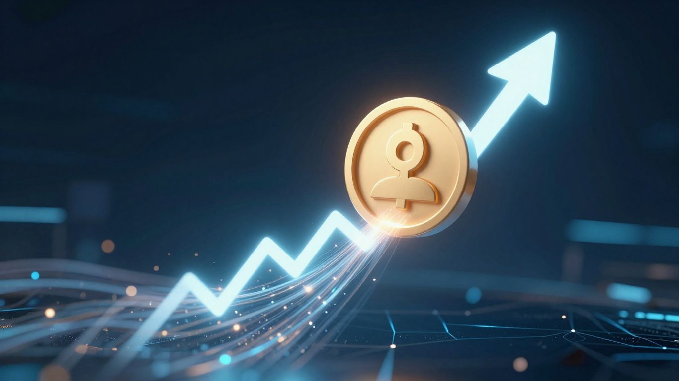 Upward trend with digital currency and social media icon.