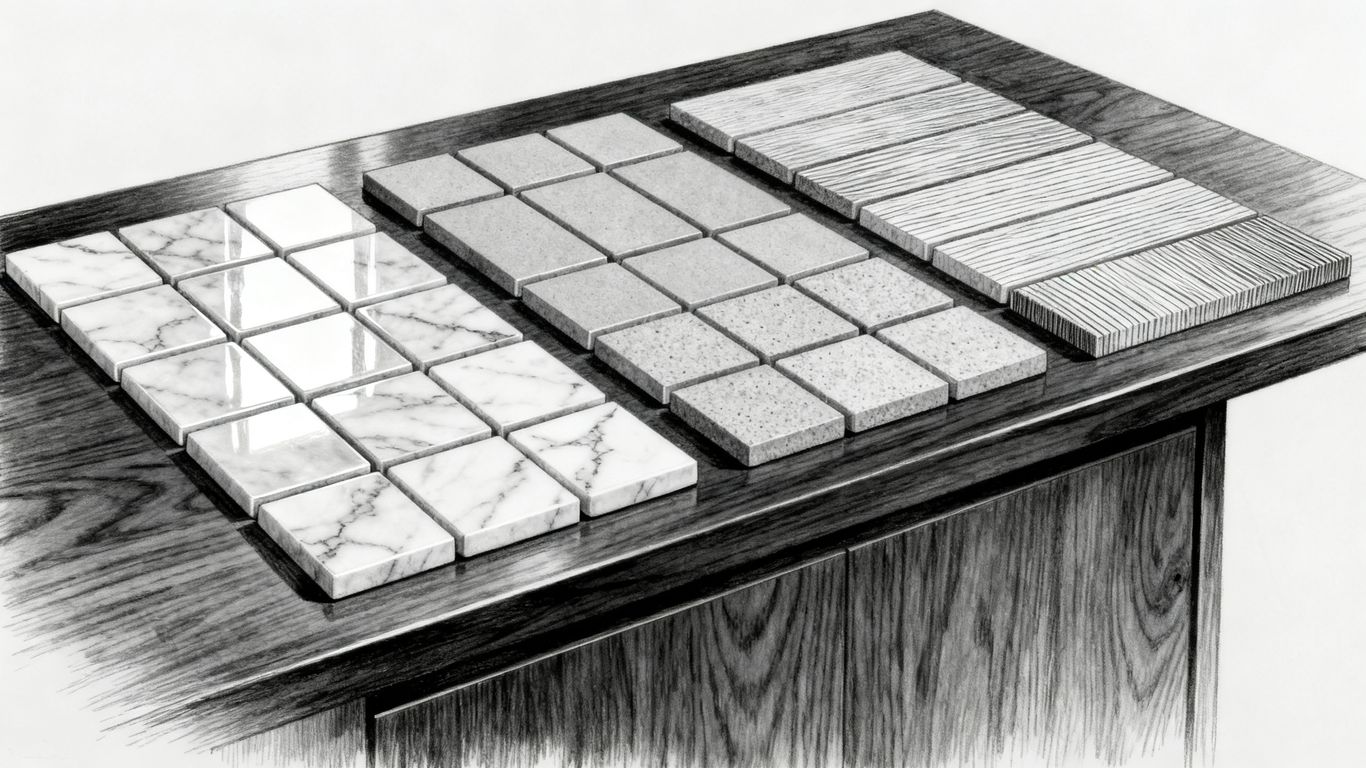 Samples of diverse marble textures and edges displayed