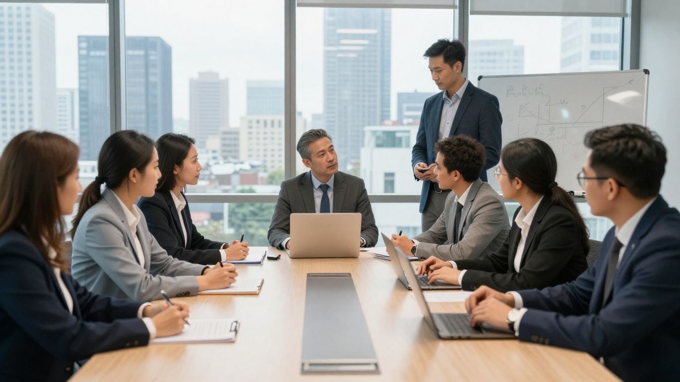 Assignee and colleague preparing for meeting