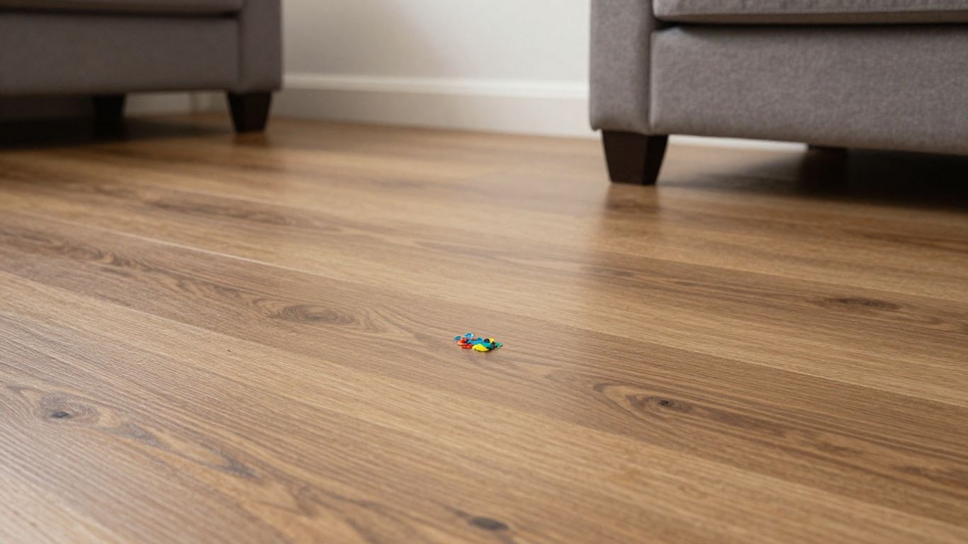 Durable flooring with a spill on its surface.